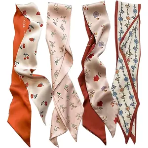 4 Packs Purse Scarf For Handbags Silk  Handle Ribbon Scarfs For Hair Fashion Skinny Scarves For Women