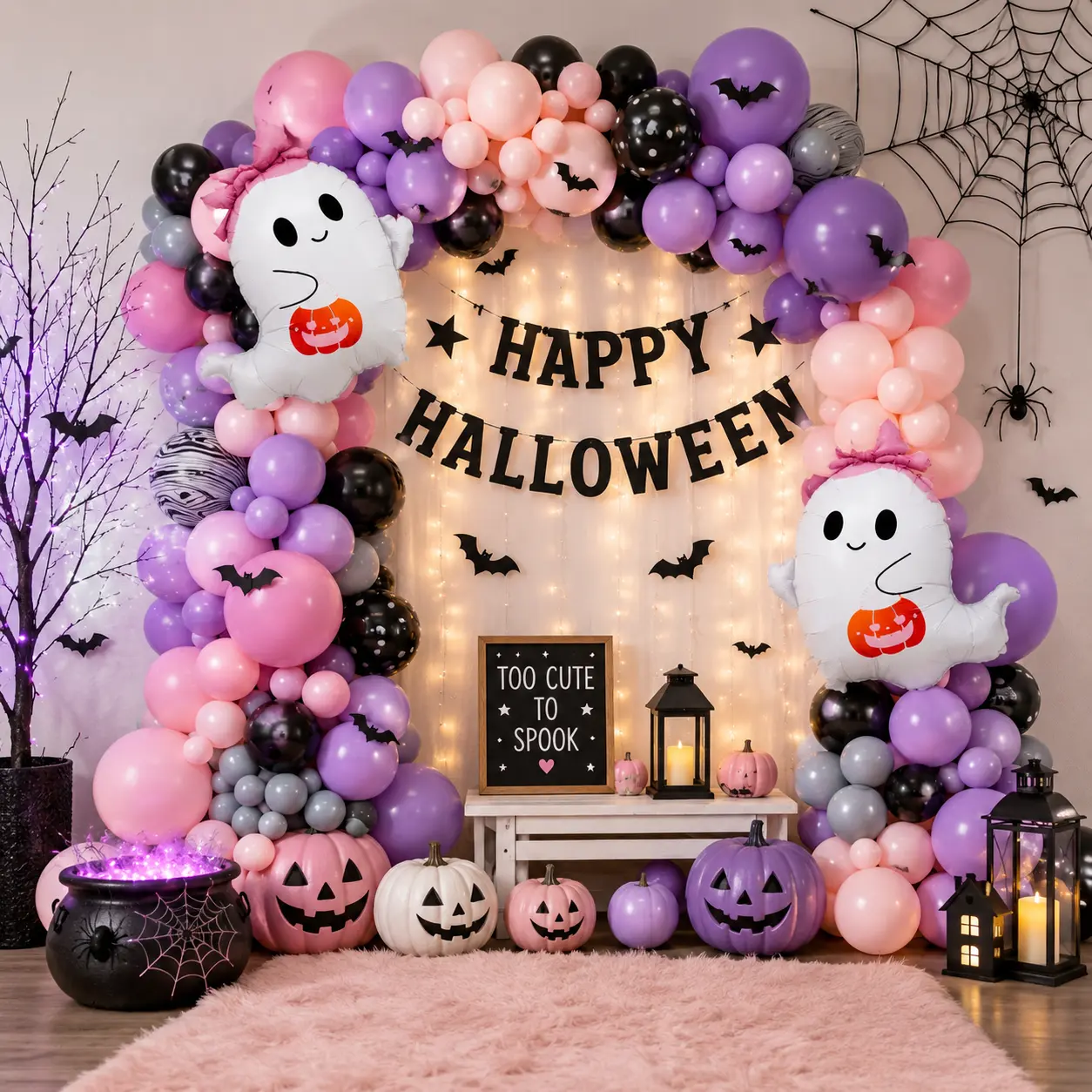 Pink Bow Ghost Foil Balloon - 2 pcs Set