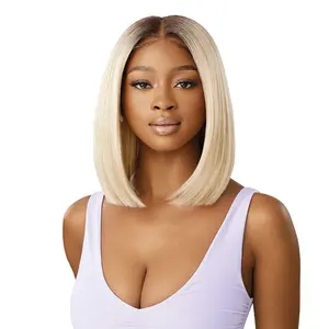 Outre Human Hair Blend HD Lace Front Wig Airtied Glueless Fully Hand-Tied 13X4 HHB-Natural Yaki 12"