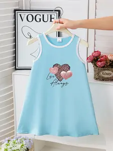 Summer Girls' Sleeveless Tank Dress, Elegant Leopard Heart Print, Loose-Fitting A-Line, Breathable & Stylish, Perfect for Daily Wear