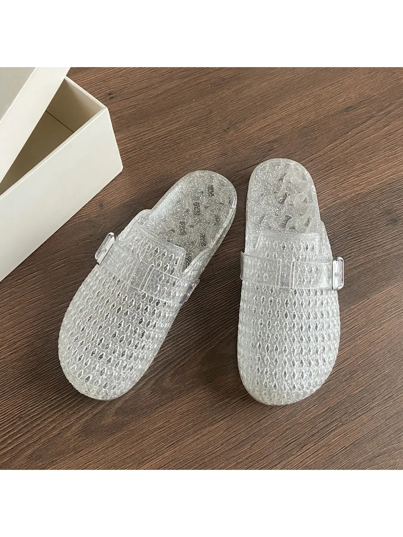 Women 's slippers, summer breathable fashion transparent glitter powder sandal slippers, mother shoes soft bottom slippers