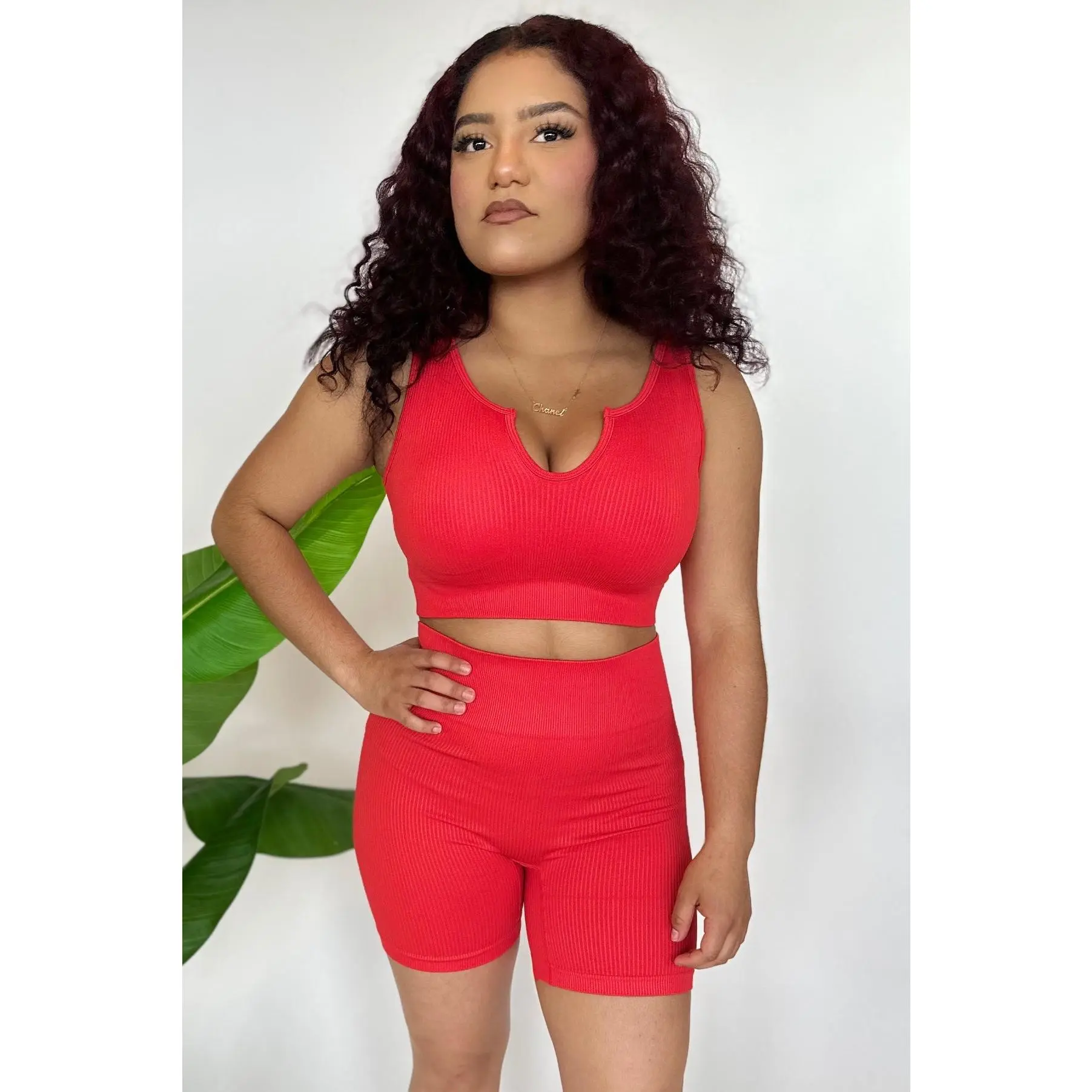2pc Ribbed Biker Set - Red