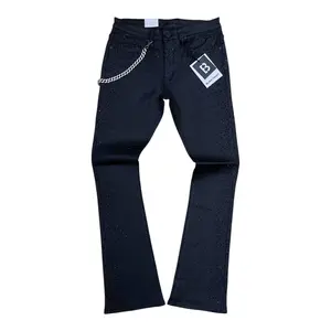 BTP26985 - Allover Rhinestone Wax Coated Stretch Stacked Flare Jeans with Silver Side Chain