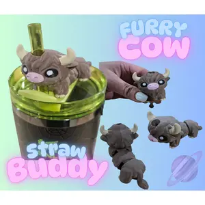 FURRY COW STRAW BUDDY FOR TUMBLER CUP