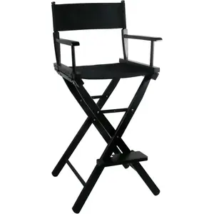 30-Inch Folding Director’s Chair with Portable Footrest, Solid Hardwood Frame, 250 lb Capacity, Black — For Professional Salon, Home Studio, and Photography
