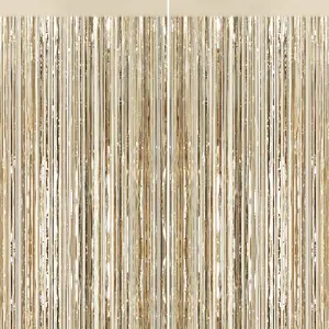 2Pack Champagne Gold Foil Fringe Backdrop Curtains, Tinsel Door Streamers, Fringe Backdrop for Graduation New Years Eve, Graduation, Birthday, Wedding, Shower, Gender Reveal, Disco Party Decors