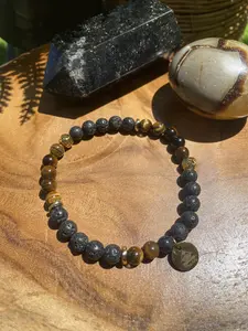Tiger Eye Fortitude Bracelet with Tiger Eye Black Lava Stone and Golden Hematite
