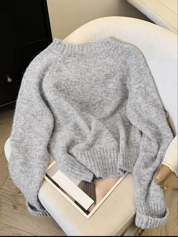 Elegant Women's Loose Bow Embroidered Moire Sweater, Casual Round Neck Long Sleeve Knitwear, Spring & Fall Fashion Elegant Women's Loose Bow Embroidered Moire Sweater, Casual Round Neck Long Sleeve Knitwear, Spring & Fall Fashion