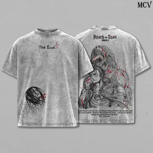 Eren Yeager Attack on Titan Tee Washed – Vintage Oversized Heavy Cotton Anime Manga T-Shirt, Double Printed Retro Unisex Streetwear Graphic Top, The Rumbling Collector Edition