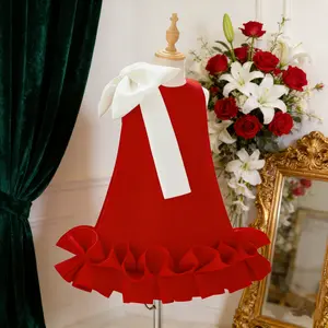 6123 Childrens 3D Bow Mesh Lace Ball Gown Wedding First Birthday Banquet Stage Host Piano Show Performance Dress