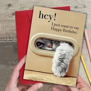 Unique Cat Birthday Card, Humorous Greeting Card with Envelope, High-Quality Paper, Animal-Themed Gift for Cat Lovers, Ages 0-100