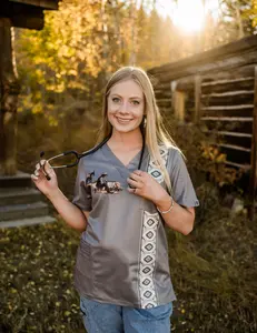 Grey Cowboy Scrub Top