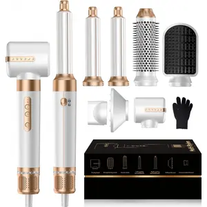Women's  7-in-1 Ionic Hot Air Blow Dryer Brush Set - Round Brush, Air Curler, Fast Dry, Smooth, Volumize, Curl, Straighten, Frizz Reduction, 100-120V, Festive Party Gift Hair Tool