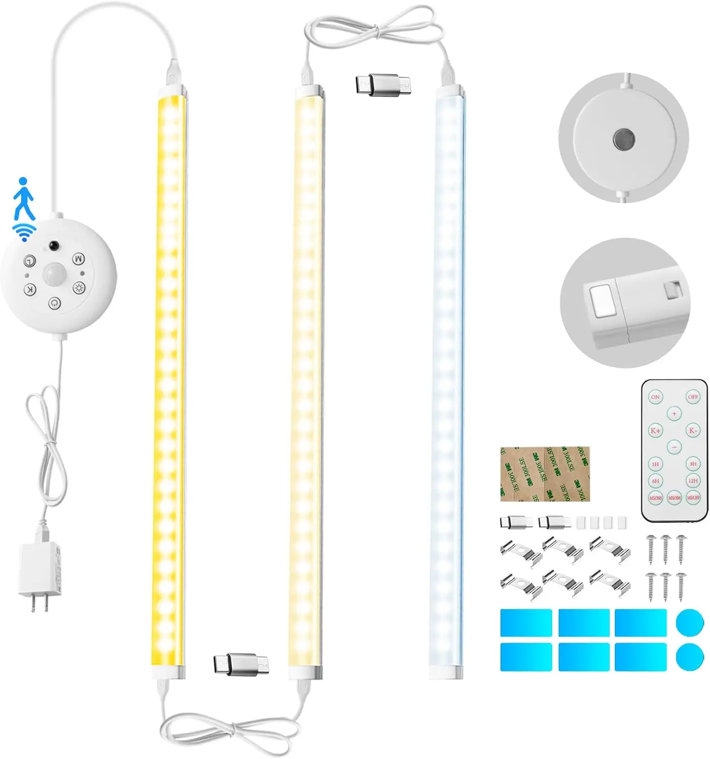 LED Cabinet Light Bars Motion Sensor Dimmable Lights Kitchen Closet Shelf | Warm, Natural, Cool White, Stepless Dimming, Stepless Color Changing, IR Remote, Sensor Lighting, Ultra Thin Strip Lights