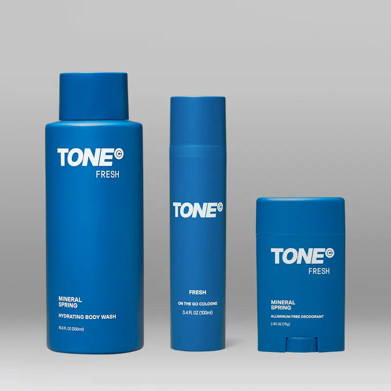 TONE Body Fresh Scent Essentials Daily Care Set - Cleansing Bottle Body Wash, On-The-Go Fragrance Cologne, Aluminum-Free Deodorizer, Travel Toiletries, Signature Mist Beauty Product