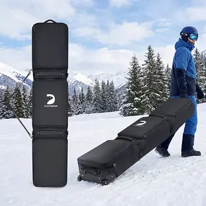 Waterproof Ski Bag with Wheels, Double Rolling Snowboard Bag for Air Travel Extendable From 155CM-187CM, with 3 Padded Outside Compartment Storage Helmet, Boots, Goggles, Jackets
