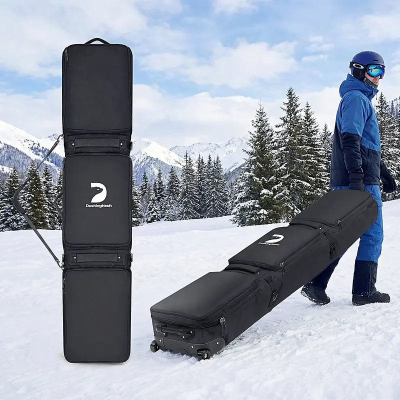 Unisex Padded Ski Bag - 177cm Extendable, Waterproof EVA Shell, Transport Wheels, Helmet+Boot Slots, Adjustable Shoulder Straps, 3 Carry Styles (Backpack, Carry, Drag) for Effortless Travels