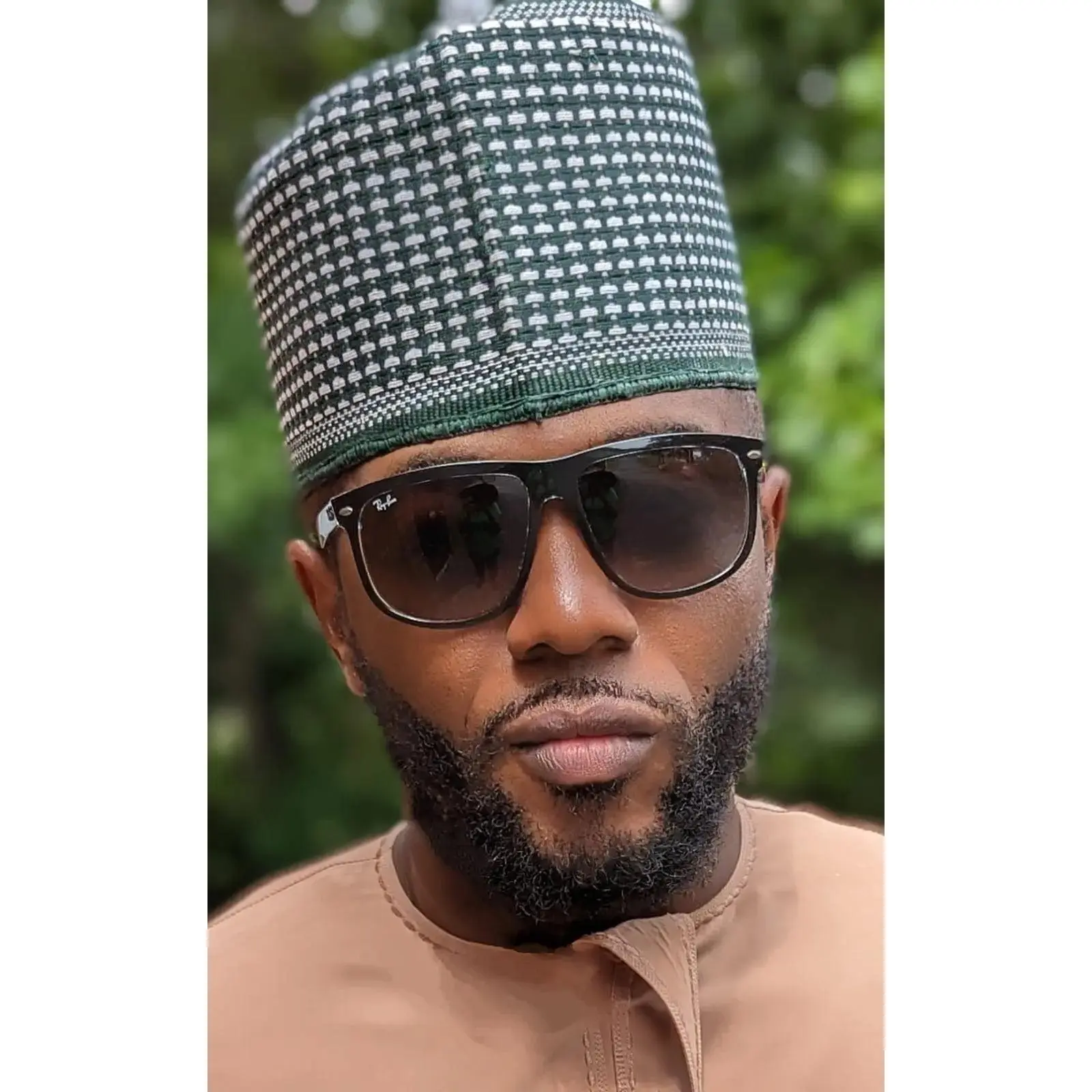 Akmed Green and Off-White African Northern-Nigerian Mallam handwoven hat-DPHMHGW21