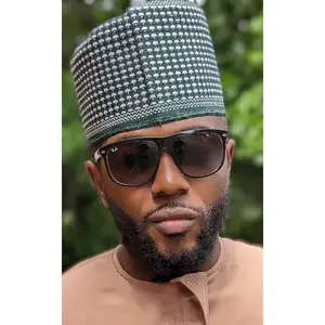 Akmed Green and Off-White African Northern-Nigerian Mallam handwoven hat-DPHMHGW21
