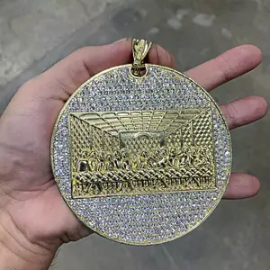 Men's 14K Gold Plated Huge The Last Supper Iced CZ Pendant Hip Hop Medallion