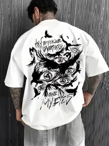 Men's Dark Wheel Eye Pattern Print Regular Fit T-Shirt, Summer Loose Casual Fashion Short Sleeve Round Neck Tee, Comfortable Versatile Men's Top