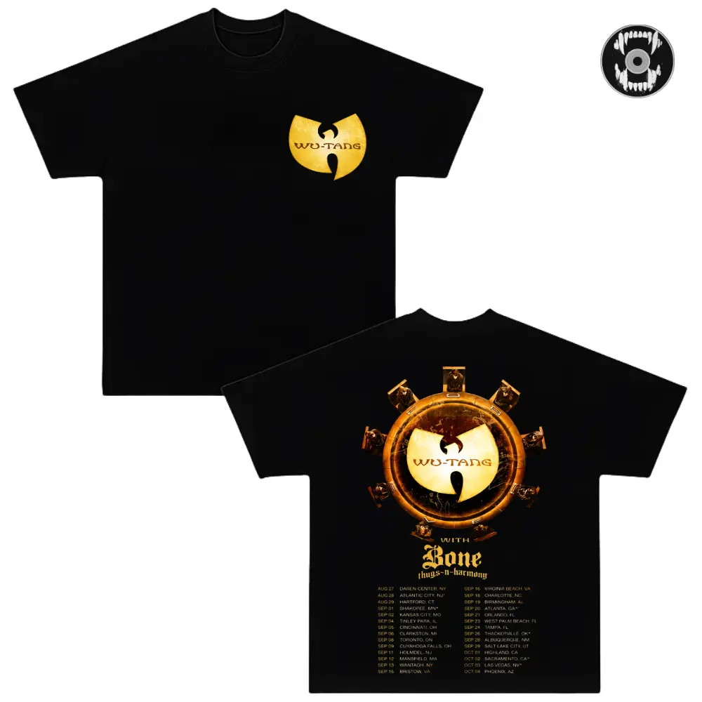 Wu-Tang Clan 36 Chambers Tour Double Sided Graphic Tee, Vintage Hip Hop Concert T-Shirt, Tour Dates Shirt, Rap Music Fan Tee, Heavyweight Cotton Oversized Streetwear, Retro Music Gift Tee.