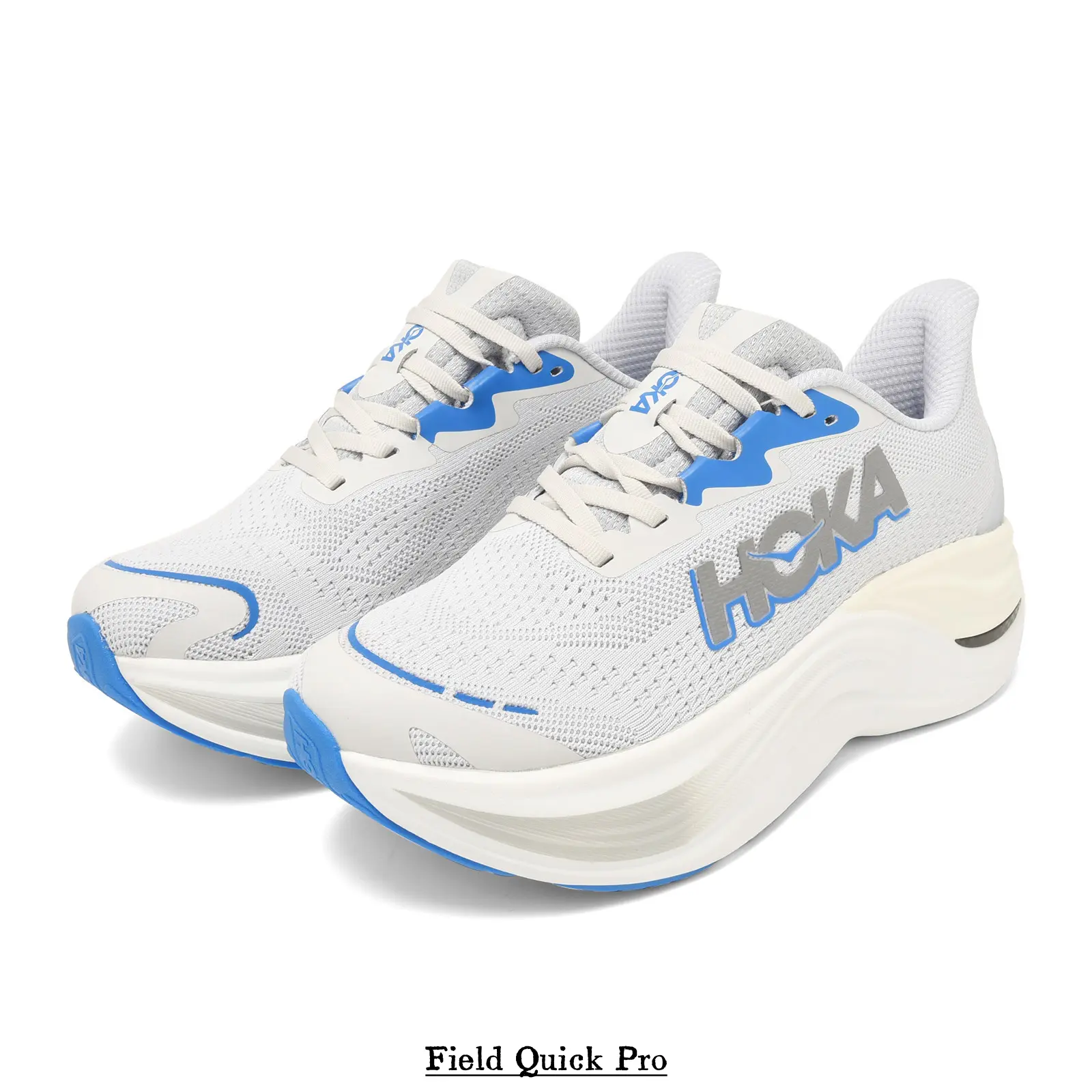 Light Gray-White Runners with Sky Blue Structural Wave & Cobalt Blue Accent Zones — Synthetic Mesh Upper, Contoured EVA Midsole, Rubber Outsole with Tread Zones