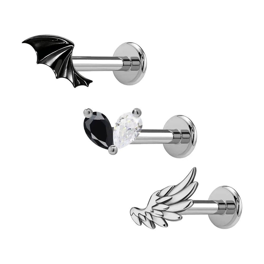 OUFER 16G Devil/Angle & Angel/Devil 3PCS Internally Threaded Helix Piercing Jewelry - Stainless Steel Female Heart Stud Earrings OUFER 16G Devil/Angle & Angel/Devil 3PCS Internally Threaded Helix Piercing Jewelry - Stainless Steel Female Heart Stud Earrings