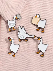 5pcs/set Cartoon Silly Goose Enamel Pins Cute Duck Animal Metal Brooches Lapel Backpack Badge Fashion Jewelry Accessories Gifts for Friends Drop Set Pins