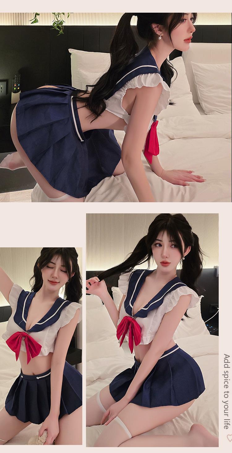 Japanese School Girl Cosplay Lingerie Set - Sexy Anime JK Uniform Sailor Moon Style Costume Two-Piece Roleplay Outfit for Women