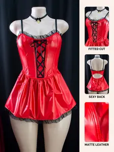 Women's Matte Leather Fitted Four-Way Stretch Lingerie Set, Sexy Sleepwear Underwear Nightgown, Elegant Ladies' Pajamas for Parties and Holidays, Lingerie Outfits