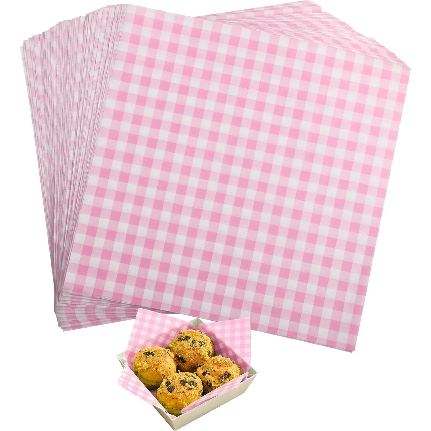 300pcs(7x7inch) Checkered Pink Wax Coated Parchment Paper Sheets, Interfolded Precut Deli Pop-Up Sandwich Wraps for Food Baskets - Hand Tools Tool Kit Accessories, Grease-Proof