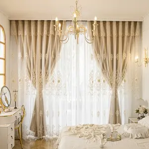 Embroidered Window Curtain, Modern Simple Double Layer, Heat Insulation & Sun Protection, Home Decoration Curtain for Living Room Bedroom