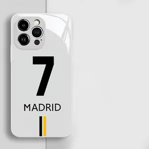 Madrid Number 7 Phone Case suitable for iPhone 11 to 16, including Pro and Pro Max, metallic paint glass material with a high-end feel, business style