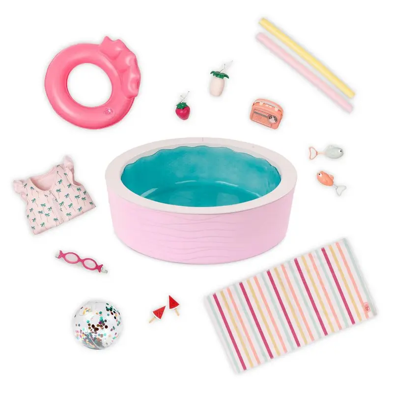 Our Generation Poolside Fun Pink Pool Playset and Accessories for 18" Dolls