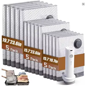 Vacuum Bags for Travel with Rechargeable air Pump, Carry-on Size Compression Packing Bags for Luggage and Suitcase, Space Saver for Clothes and Clothing 15 Combo Travel Size