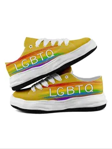 Women's Lgbtq+ Pride Month Love Theme Sneakers, Fashionable Lace Up Low Top Sneakers, Non-slip Durable Sole for All-season Wear