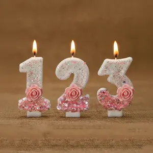 1pc Creative Pink-White Gradient Rose Flower & Number Candle For Birthday Cake, Party And Cake Decorations, Room Decor, Gifts, Birthday Candles, Birthday Decorations, Happy Birthday, Cake Candles, Room Decor Graduation, Cake Decorating Supplies