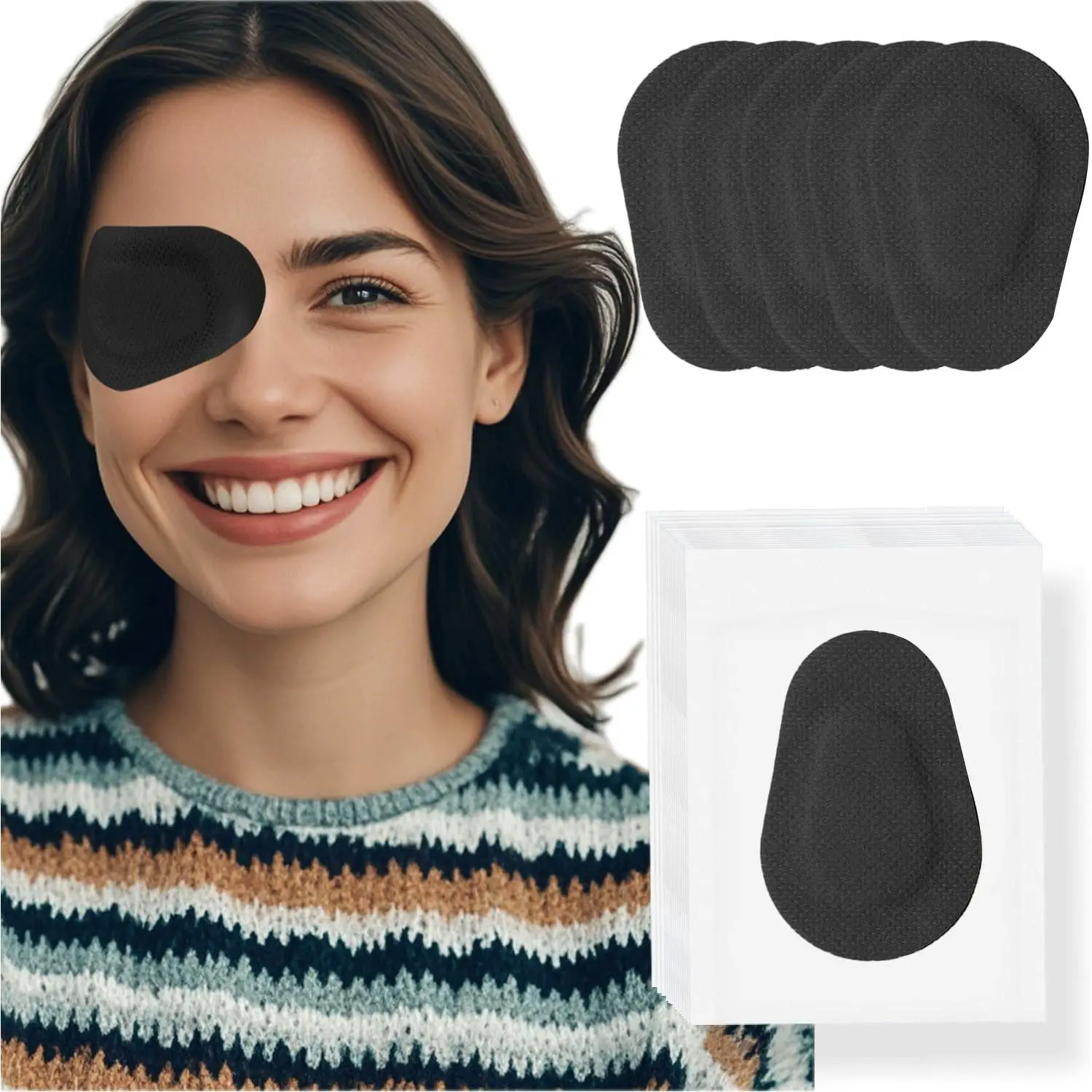 20 Pcs Adhesive Eye Patches for Adults, Medical Eye Patch Disposable Breathable Eyepatch for Amblyopia Lazy Eye Latex Free Adhesive Bandages for Adults, Black Regular Size 3.3*2.3 inches