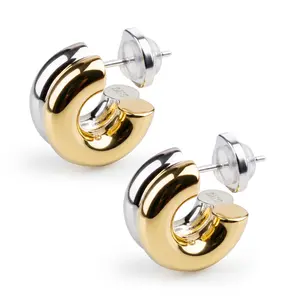 KVK Racing Driver Series Alphabet Series Double-Ring Two-Tone Earrings Hypoallergenic Gold Plated Non Tarnish Jewelry