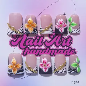 Delicatething Y2K Style Duckbill Nails, Flower Nails, Handmade French Design, Beads, Includes Jelly Glue, Crystal Rods, Perfect Gift for Women!