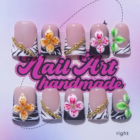 Delicatething Y2K Style Duckbill Nails, Flower Nails, Handmade French Design, Beads, Includes Jelly Glue, Crystal Rods, Nail Art Products, Perfect Gift for Women!