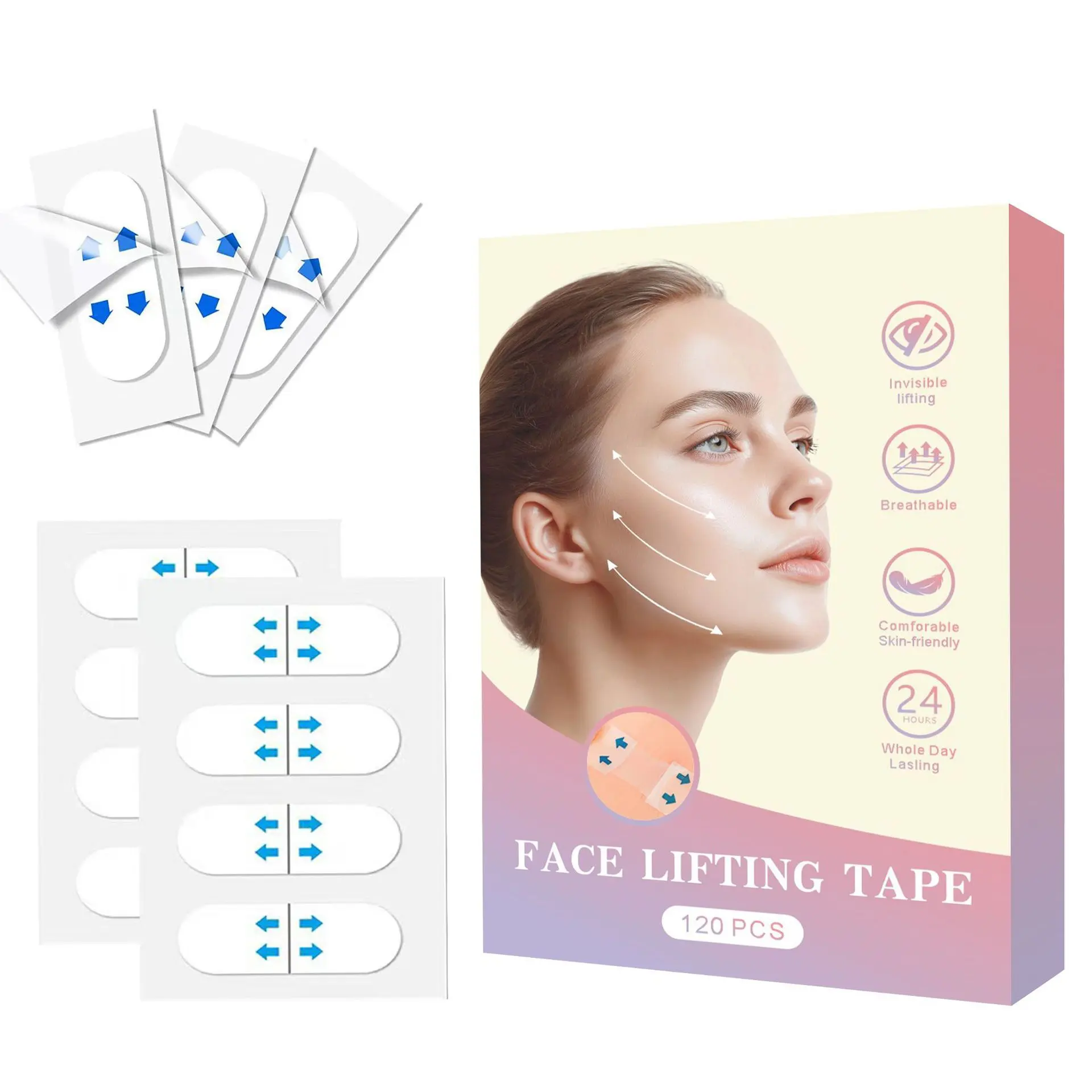 Invisible Face Lifting Tape (120 Pcs) - Facelift Wrinkle Reducer, Temporary Face Tightener, Wrinkle Smoothing Tape - Waterproof, Breathable, Skin-Friendly - For Sagging Skin - Ideal for Daily Commute, Photos
