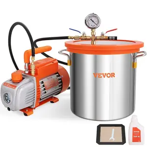 VEVOR 5 Gallon Vacuum Chamber and 3.5 CFM Pump Kit, Tempered Glass Lid Vacuum Degassing Chamber Kit, Single Stage Vacuum Pump with 250 ml Oil Bottle, for Stabilizing Wood, Degassing Silicones, EpoxiesVEVOR Super Brand Day