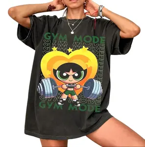 Vintage Powerpuff Buttercup Gym Mode Flower Graphic T-Shirt, Funny Fitness Graphic Tee, Retro 90s Cartoon Gym Shirt, Strong Girl Aesthetic, Workout Motivation Top, Gift for Gym Lovers