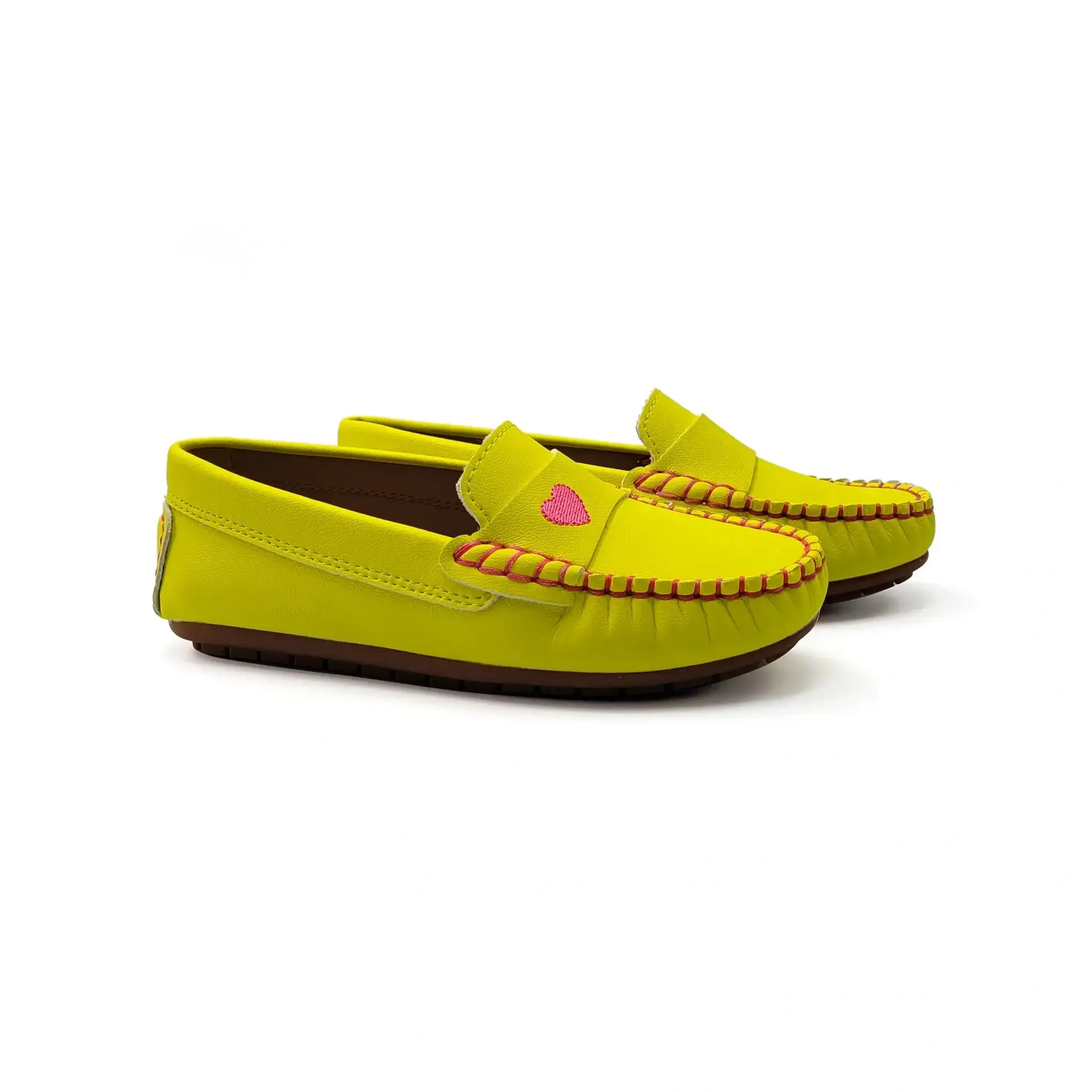 Mamelina Neon Yellow Pink Heart Embroidered Loafer