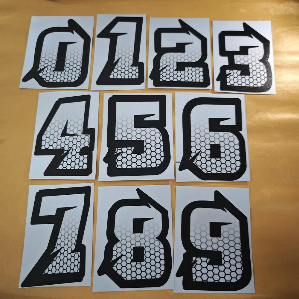 1PC Funny Honeycomb Style Number Motorcycle Stickers Motorbike Body Fuel Tank Side Panels Scooter Helmet DIY Vinyl Decals
