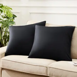 Euro Throw Pillow Covers 2 - Black Cooling Pillow Cases for Sofa Couch Bed Chair, Rayon Made from Bamboo, Soft Breathable Square Cushion Cover Pillowcase with Envelope Closure, 26x26 Inches