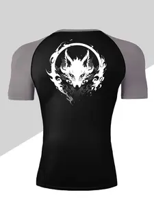 Men's Dragon Print Compression T-Shirt, Quick-Dry Breathable Stretch Fabric, Tight-Fitting Short Sleeve Top for Fitness and Outdoor Activities