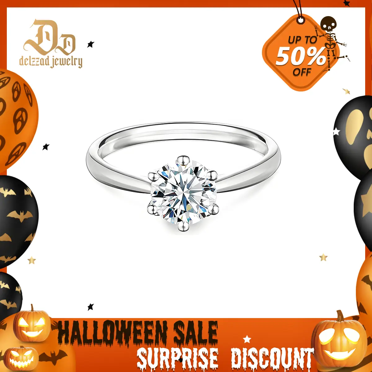 Delzzad Solitaire Classic Six-Prong Ring Lab-Created Moissanite Engagement Ring S925 Sterling Silver Moissanite Jewelry Perfect Gift